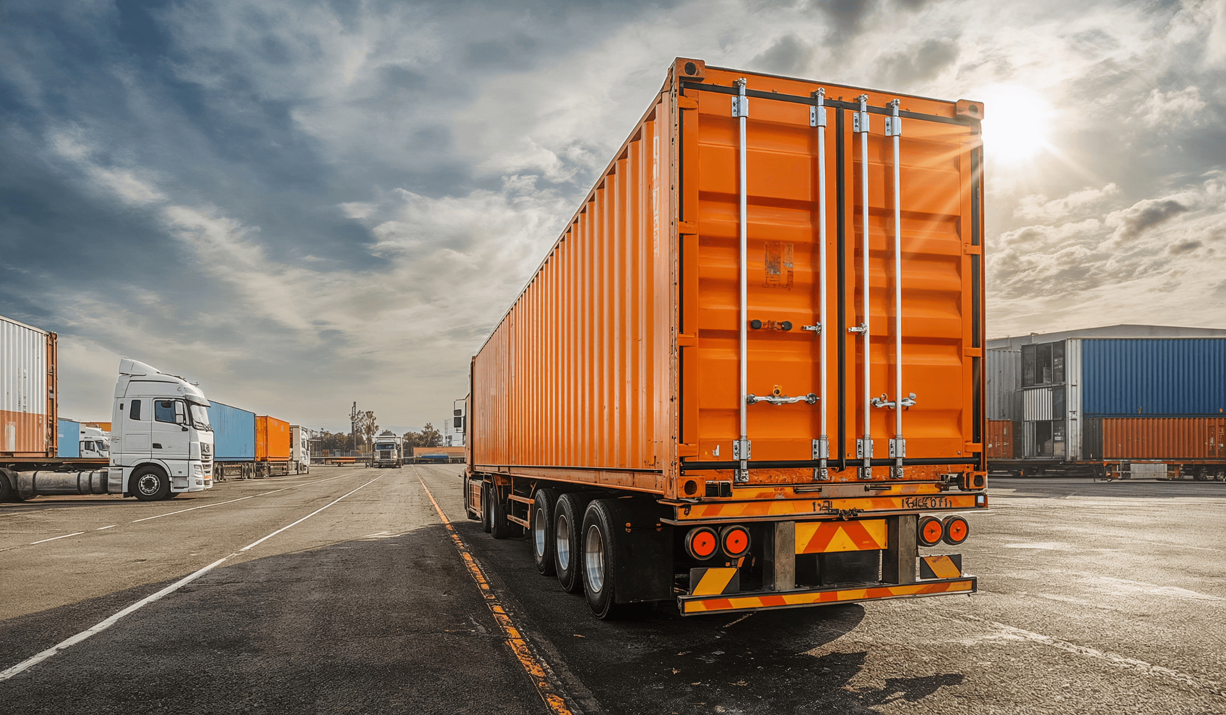 Container truck in a freight yard for shipment tracking and forwarding opportunity planning